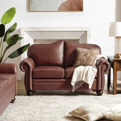 Canapé Angel Transitional en Cuir Véritable avec Dossier Capitonnée par HULALA HOME