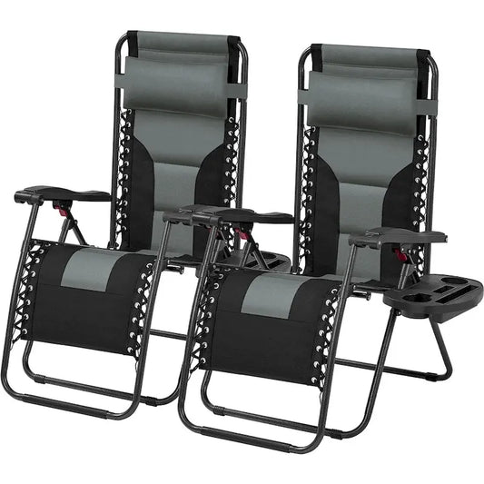 Yaheetech Lot de 2 chaises longues de jardin/camping zéro gravité rembourrées 66 cm avec accoudoirs et oreiller