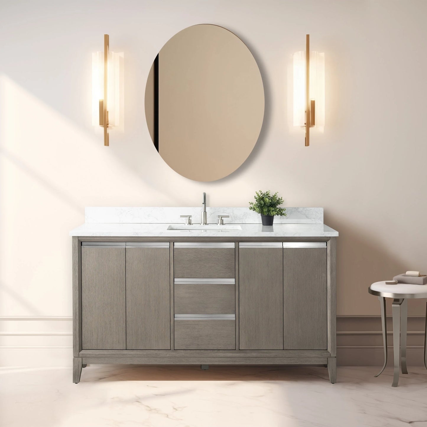 Meuble-lavabo Vanity Art avec évier en céramique et dessus en marbre reconstitué