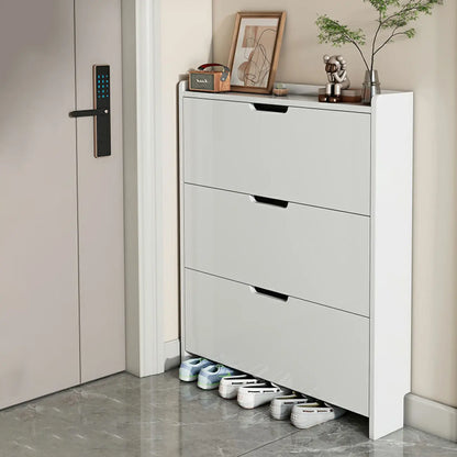 Meuble à chaussures 3 niveaux en bois blanc avec portes abattantes