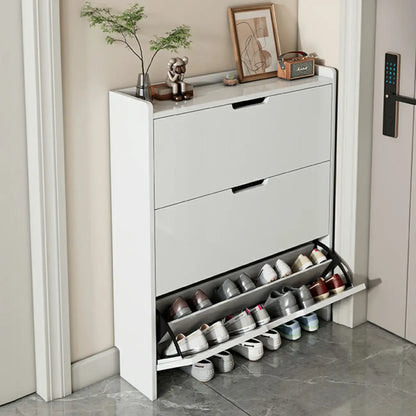Meuble à chaussures 3 niveaux en bois blanc avec portes abattantes