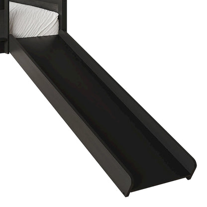 Lit mezzanine bas classique double CraftPorch avec tableau noir, toboggan et échelle