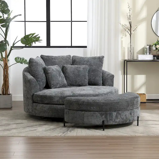 Fauteuil Moderne Rond Avec 5 Coussins Et Pouf Optionnel