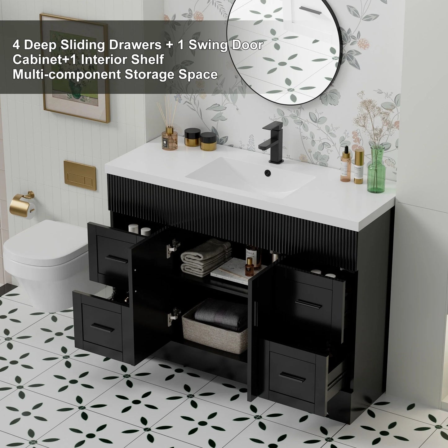 Meuble-lavabo de salle de bain Wavy Line 30/36/48 avec évier et robinet