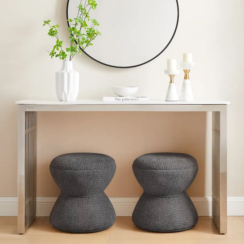 VANOMi Ottoman rembourré Boucle Djembe avec base pivotante, pouf, tabouret de coiffeuse pivotant pour salon, dressing (lot de 2)