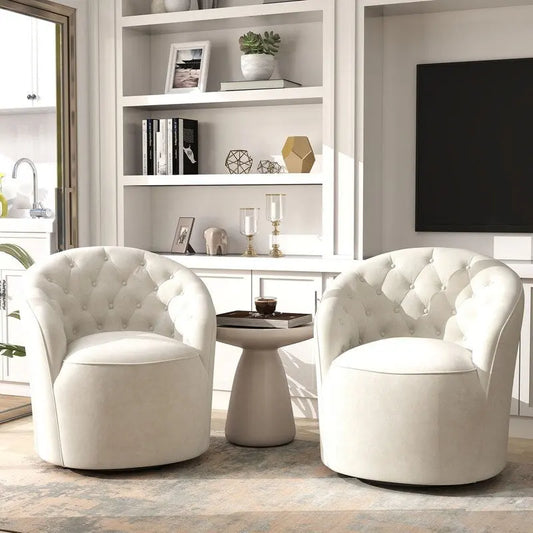 Fauteuil club pivotant à 360 degrés en velours avec dossier capitonné