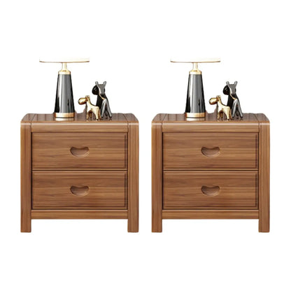 Petite Table de Chevet en Bois Marron Noyer Traditionnel à 2 Tiroirs