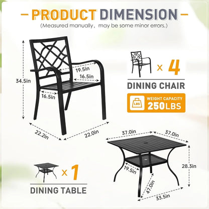 SUNCROWN Salon de jardin 5/7 pièces en acier avec table à lattes métalliques et chaises empilables Structure thermolaquée