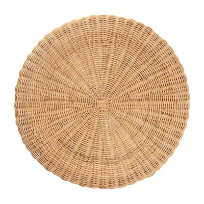 Table d'appoint Avalon en rotin naturel - Table en osier tressé à la main avec base à jupe, style côtier pour salon ou couloir