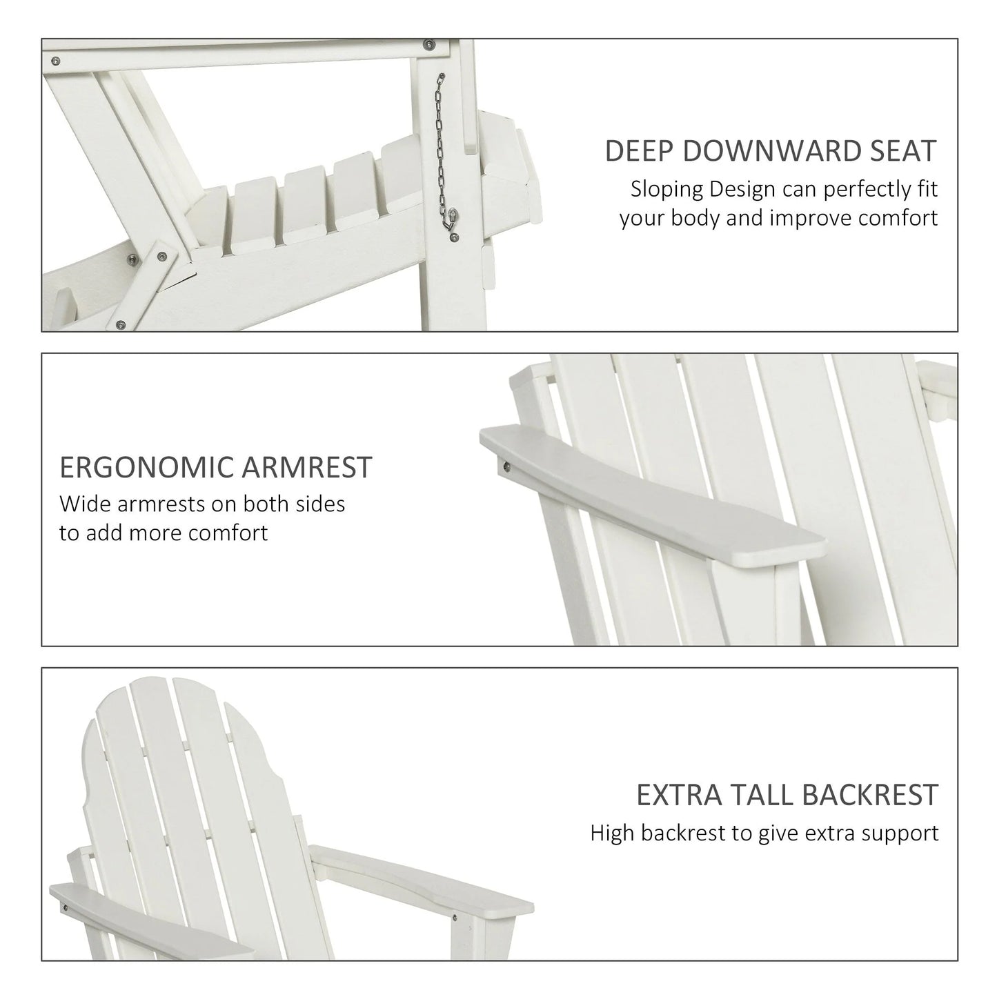 Chaise Outsunny Adirondack Pliante, Chaises de Plage Longues en Plastique HDPE Tout Temps pour Patio, Terrasse et Mobilier de Jardin