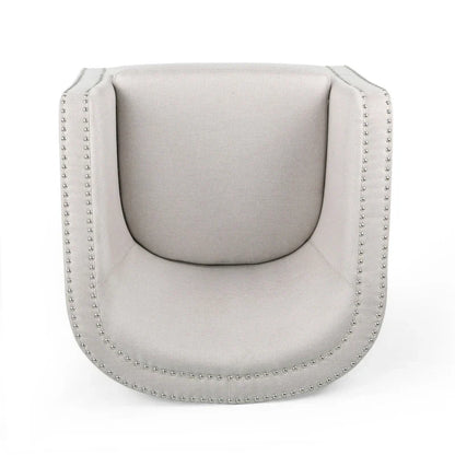 Fauteuil pivotant, style baril rond classique, tissu beige blé