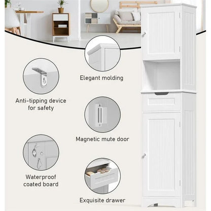 Meuble de Salle de Bain Haut de 170 cm, Colonne de Rangement Étroite avec 2 Portes et Tiroir