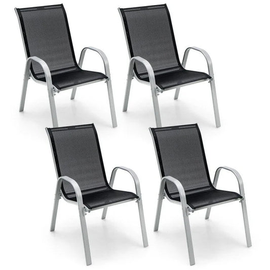 Lot de 4 chaises de salle à manger empilables avec accoudoirs pour patio - 73,7 x 54,6 x 90,2 cm (L x l x H)