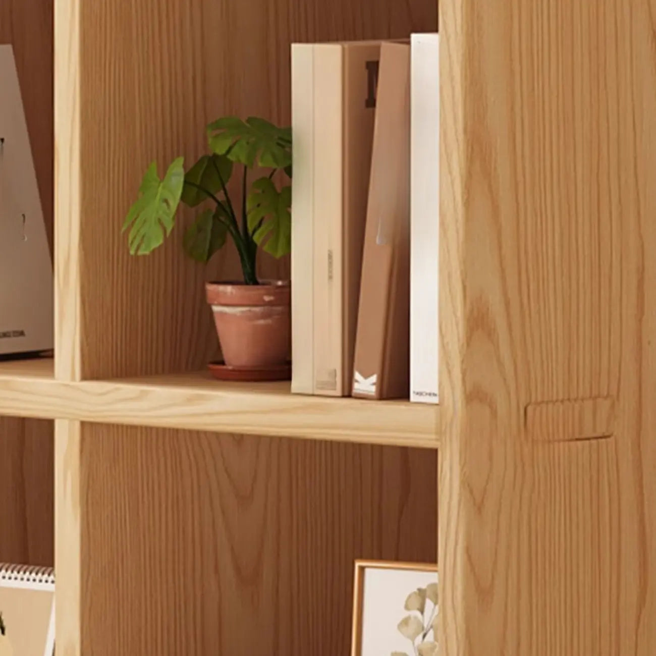 Bibliothèque moderne horizontale en bois à 8 cubes, finition naturelle