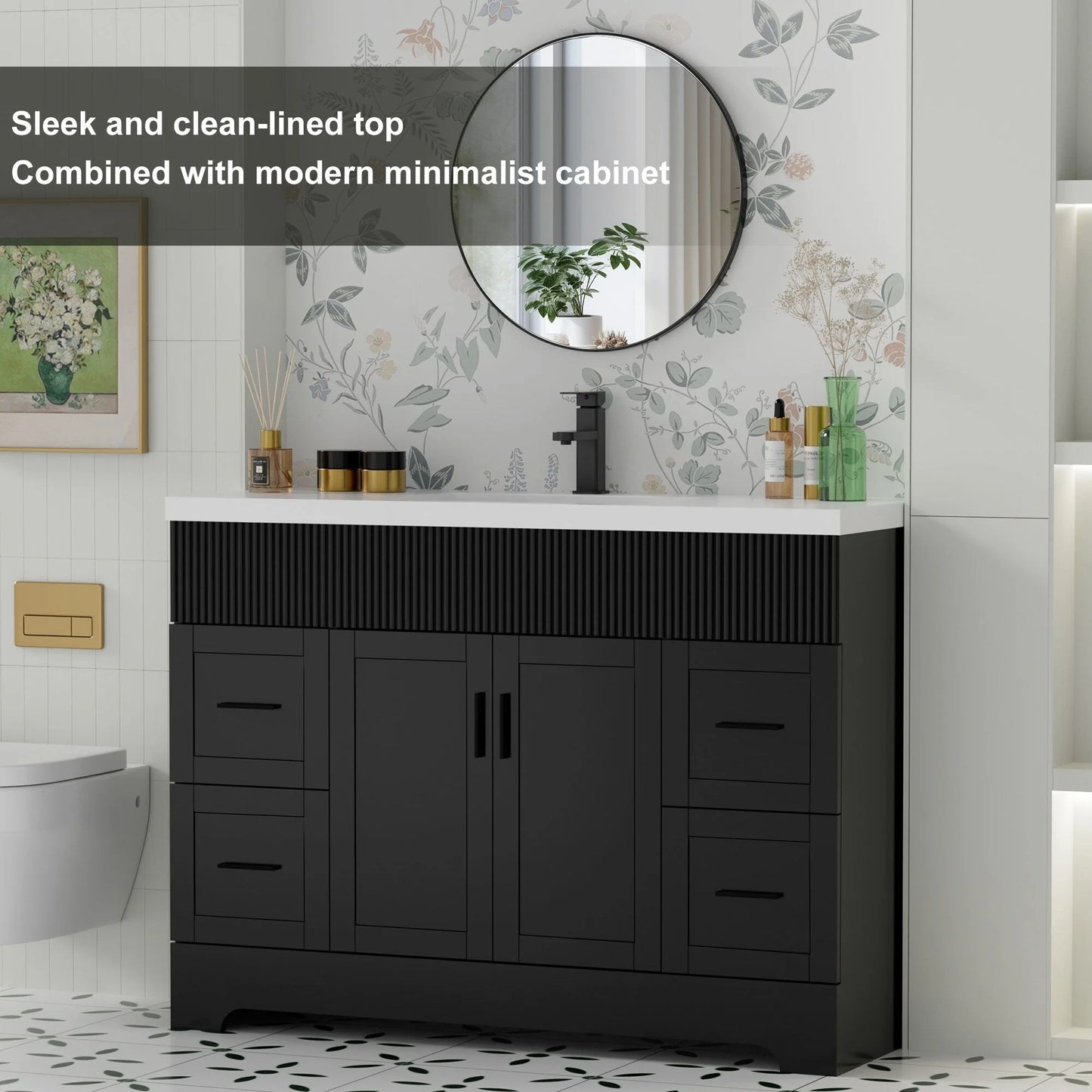 Meuble-lavabo de salle de bain Wavy Line 30/36/48 avec évier et robinet