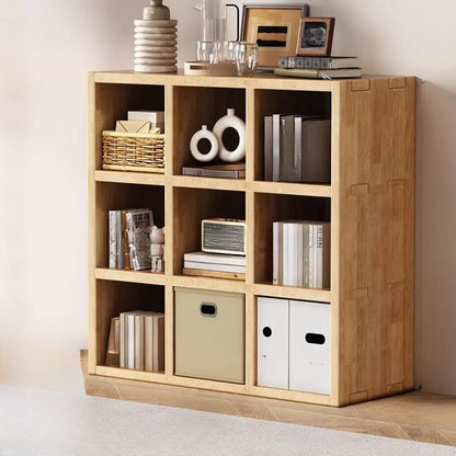 Bibliothèque moderne horizontale en bois à 8 cubes, finition naturelle