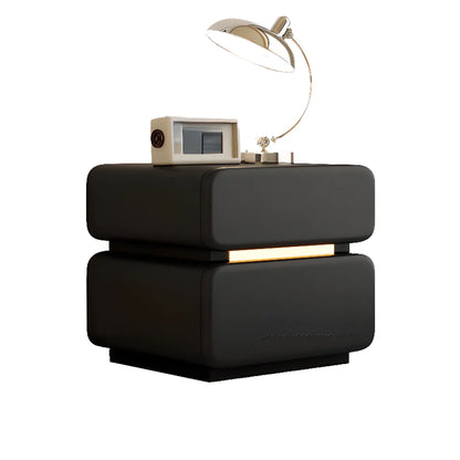 Table de chevet d'appoint moderne en cuir noir avec 2 tiroirs