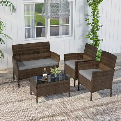 Costway Ensemble de Meubles de Jardin 4 Pièces avec Coussins Lavables et Verre Trempé - Voir les Détails