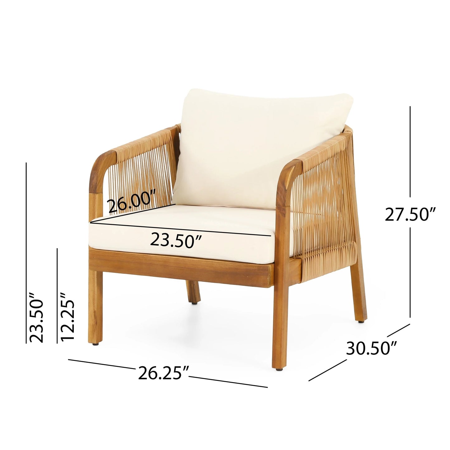 Ensemble de fauteuils de club en bois d'acacia et osier Jabe Outdoor de Christopher Knight Home