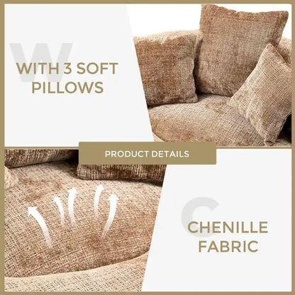 Canapé paresseux à dossier haut en chenille avec 3 oreillers et pouf géant