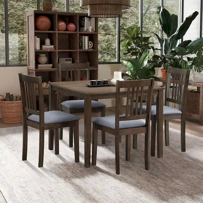 Ensemble Table et Chaises de Salle à Manger Carrée en Bois, Table à Manger Décontractée avec 4 Chaises de Salle à Manger Rembourrées pour Coin Repas de Cuisine