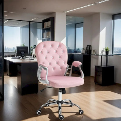 Fauteuil de bureau à hauteur réglable en velours avec accoudoirs rembourrés et roulettes - S.O.