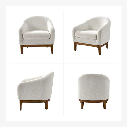 Fauteuil tonneau moderne Augus en bouclette avec pieds en bois massif par HULALA HOME