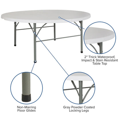 Table pliante ronde en plastique de 1,80 m avec poignée