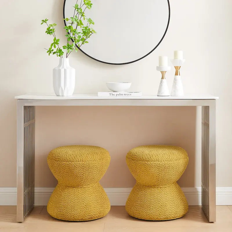 VANOMi Ottoman rembourré Boucle Djembe avec base pivotante, pouf, tabouret de coiffeuse pivotant pour salon, dressing (lot de 2)
