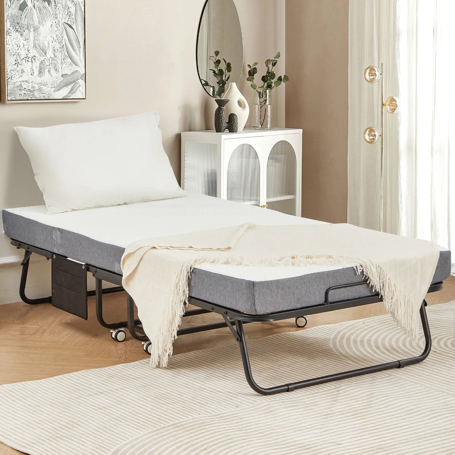 Lit pliant Erommy avec matelas à mémoire de forme : lit d'appoint pliable portable pour adultes avec matelas luxueux à mémoire de forme de 12,7 cm
