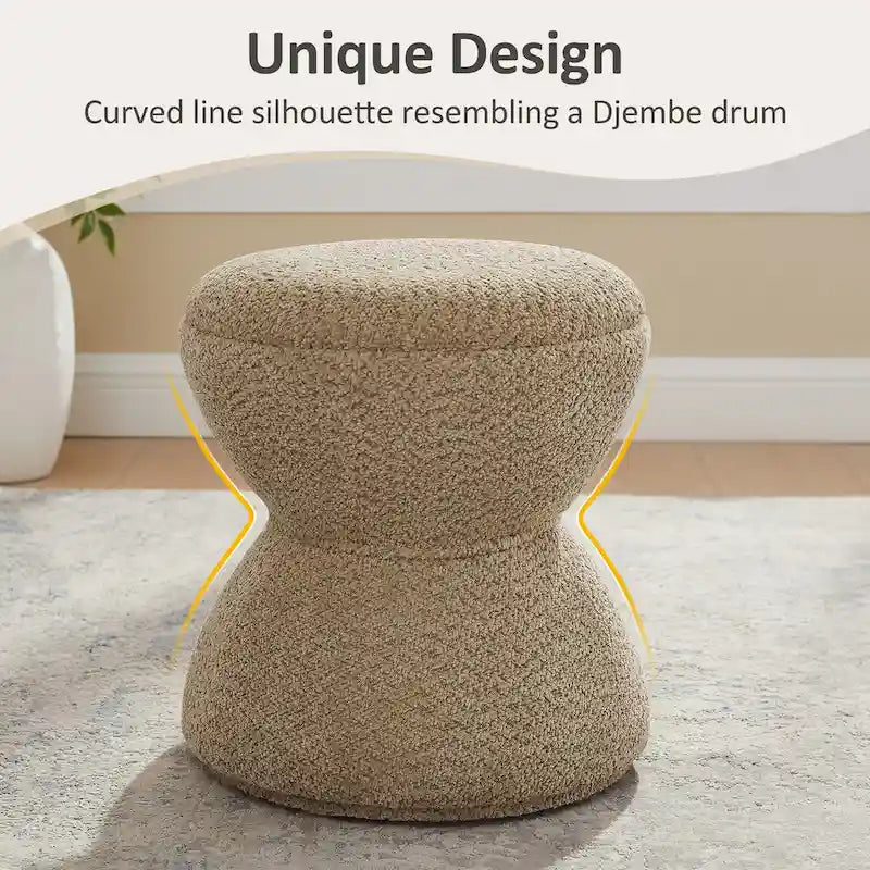 VANOMi Ottoman rembourré Boucle Djembe avec base pivotante, pouf, tabouret de coiffeuse pivotant pour salon, dressing (lot de 2)
