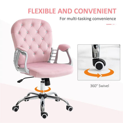 Fauteuil de bureau à hauteur réglable en velours avec accoudoirs rembourrés et roulettes - S.O.