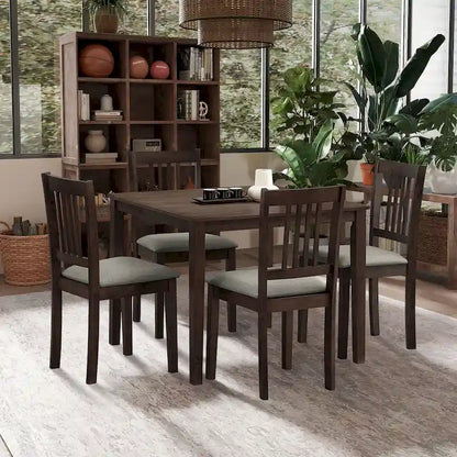Ensemble Table et Chaises de Salle à Manger Carrée en Bois, Table à Manger Décontractée avec 4 Chaises de Salle à Manger Rembourrées pour Coin Repas de Cuisine