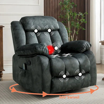 Fauteuil inclinable et pivotant à 360° avec massage manuel, chaleur et vibrations