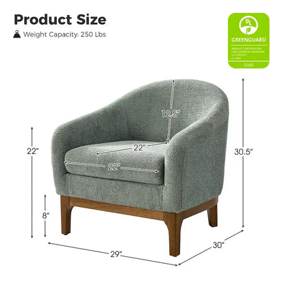 Fauteuil tonneau moderne Augus en bouclette avec pieds en bois massif par HULALA HOME
