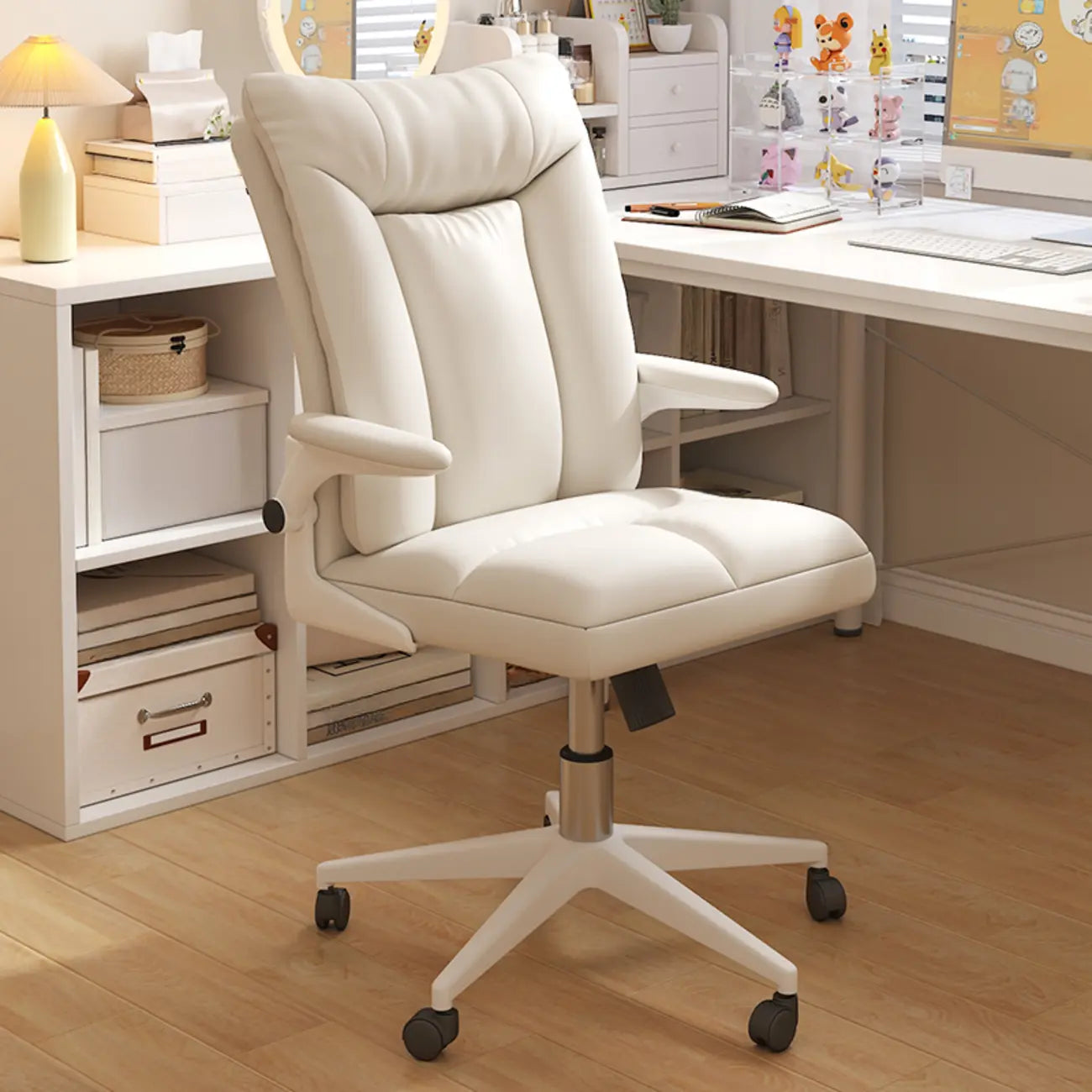 Chaise de bureau pivotante réglable en tissu blanc moderne