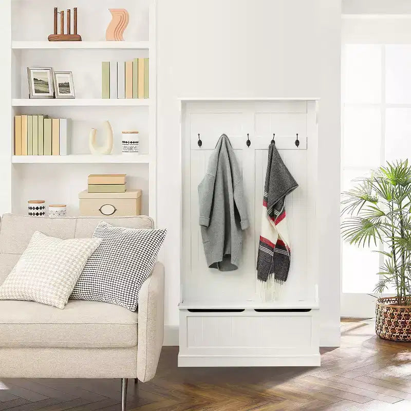 Meuble d'entrée LuxenHome blanc en MDF avec banc de rangement