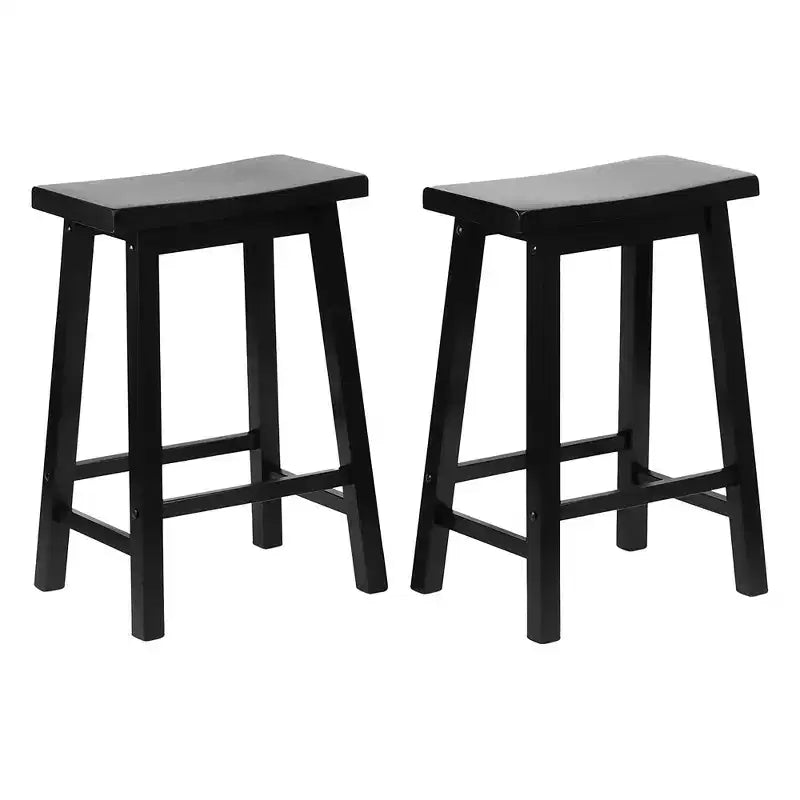 Tabourets de bar PJ Wood classiques de 61 cm de haut avec siège en forme de selle pour cuisines, salles à manger et bars, sans dossier, 4 pieds carrés, noirs (lot de 8)