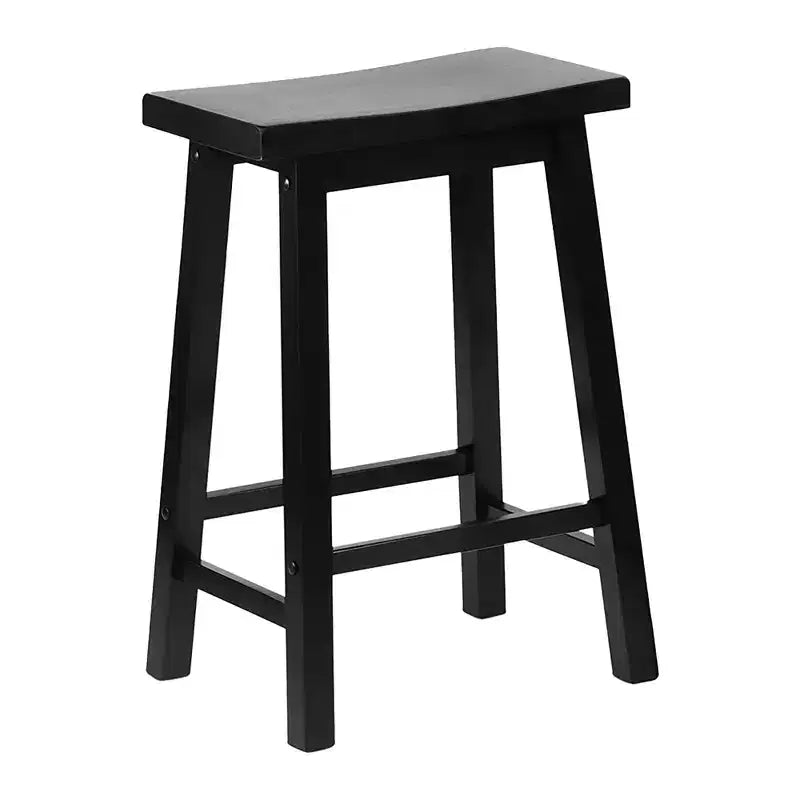 Tabourets de bar PJ Wood classiques de 61 cm de haut avec siège en forme de selle pour cuisines, salles à manger et bars, sans dossier, 4 pieds carrés, noirs (lot de 8)