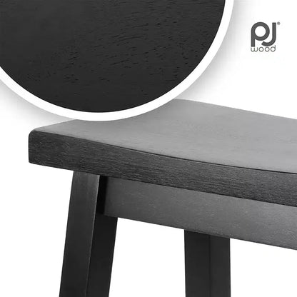 Tabourets de bar PJ Wood classiques de 61 cm de haut avec siège en forme de selle pour cuisines, salles à manger et bars, sans dossier, 4 pieds carrés, noirs (lot de 8)