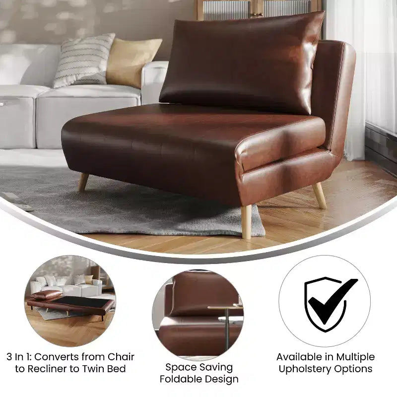 Fauteuil-lit pliant Merrick Lane avec capitonnage en canaux et oreiller