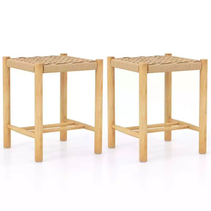 Costway Dining Stool Set of 2/4 18'' Backless with Rubber Wood Frame Woven Paper Seat Kitchen