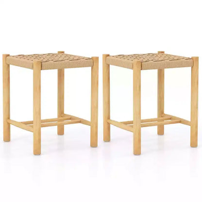 Costway Dining Stool Set of 2/4 18'' Backless with Rubber Wood Frame Woven Paper Seat Kitchen
