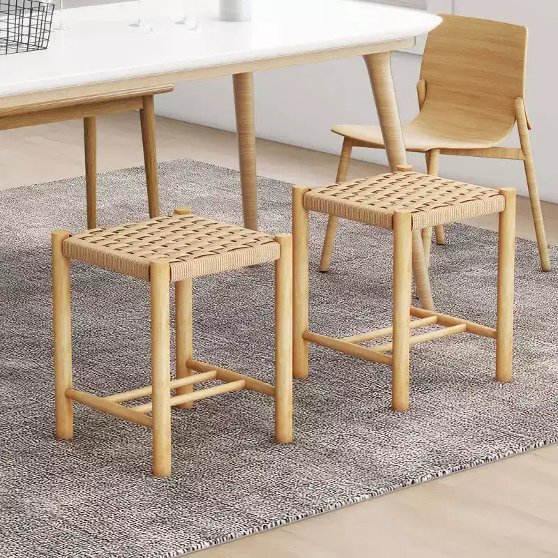Tabouret de salle à manger Costway, lot de 2 ou 4, 45 cm, sans dossier, avec cadre en bois de caoutchouc, assise en papier tissé, pour cuisine