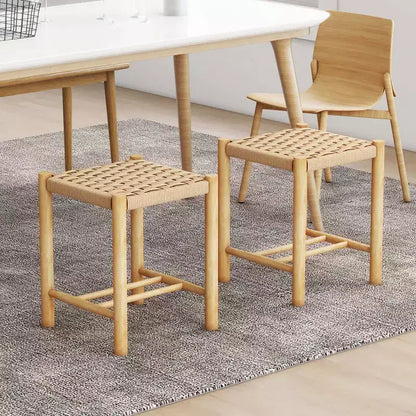 Tabouret de salle à manger Costway, lot de 2 ou 4, 45 cm, sans dossier, avec cadre en bois de caoutchouc, assise en papier tissé, pour cuisine