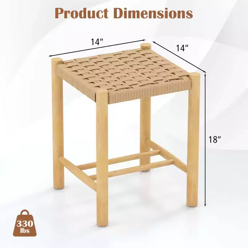 Tabouret de salle à manger Costway, lot de 2 ou 4, 45 cm, sans dossier, avec cadre en bois de caoutchouc, assise en papier tissé, pour cuisine