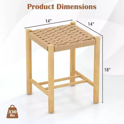 Tabouret de salle à manger Costway, lot de 2 ou 4, 45 cm, sans dossier, avec cadre en bois de caoutchouc, assise en papier tissé, pour cuisine