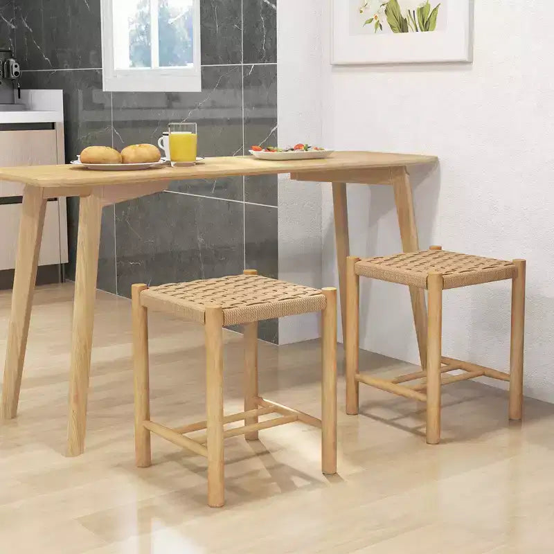 Tabouret de salle à manger Costway, lot de 2 ou 4, 45 cm, sans dossier, avec cadre en bois de caoutchouc, assise en papier tissé, pour cuisine