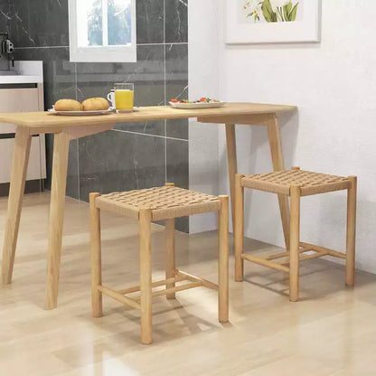 Tabouret de salle à manger Costway, lot de 2 ou 4, 45 cm, sans dossier, avec cadre en bois de caoutchouc, assise en papier tissé, pour cuisine