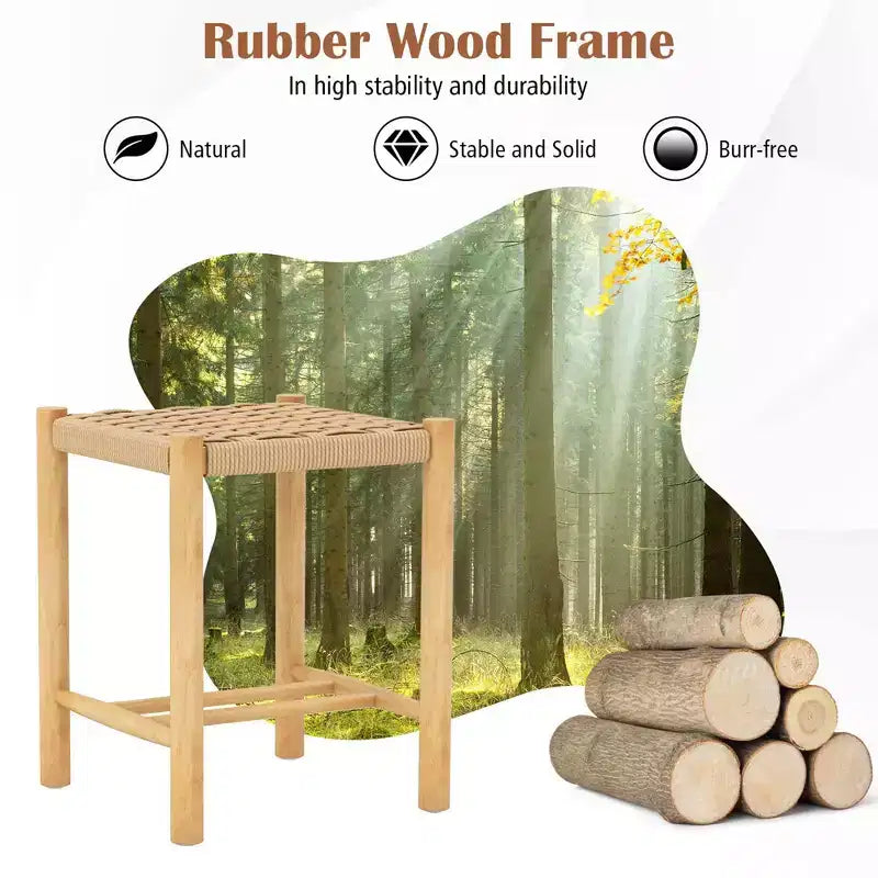 Tabouret de salle à manger Costway, lot de 2 ou 4, 45 cm, sans dossier, avec cadre en bois de caoutchouc, assise en papier tissé, pour cuisine
